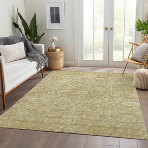 10' X 14' Tan And Beige Floral Washable Indoor Outdoor Area Rug - 880016432077