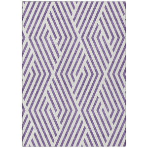 10' X 14' Purple And White Geometric Washable Indoor Outdoor Area Rug