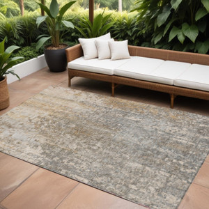 8' X 10' Beige Gray And Taupe Abstract Washable Indoor Outdoor Area Rug