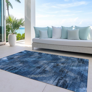 9' X 12' Navy Blue And Sky Blue Abstract Washable Indoor Outdoor Area Rug - 608219219192