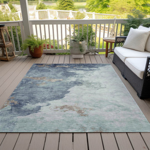 9' X 12' Pale Aqua And Taupe Abstract Washable Indoor Outdoor Area Rug - 880016838183