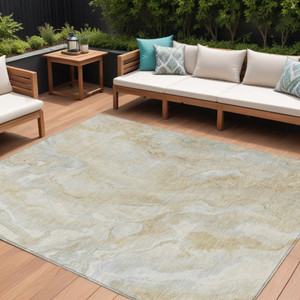 8' X 10' Beige And Silver Abstract Washable Indoor Outdoor Area Rug