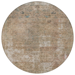 8' Beige And Taupe Round Abstract Washable Indoor Outdoor Area Rug - Beige, Taupe