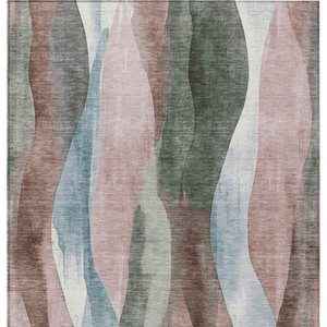 9' X 12' Salmon And Denim Blue Abstract Washable Indoor Outdoor Area Rug