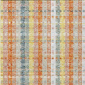 9' X 12' Peach Ivory And Orange Plaid Washable Indoor Outdoor Area Rug