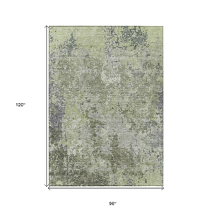8' X 10' Green And Gray Abstract Washable Indoor Outdoor Area Rug