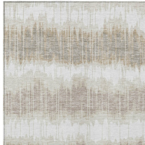 8' X 10' Ivory Beige And Taupe Striped Washable Indoor Outdoor Area Rug - Ivory, Beige, Taupe