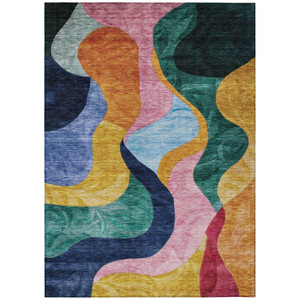 8' X 10' Green Orange And Pink Abstract Washable Indoor Outdoor Area Rug