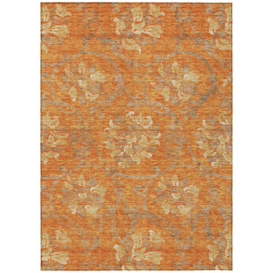8' X 10' Orange Gray And Beige Floral Washable Indoor Outdoor Area Rug