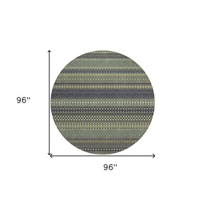 8' Round Sage Round Striped Washable Non Skid Indoor Outdoor Area Rug