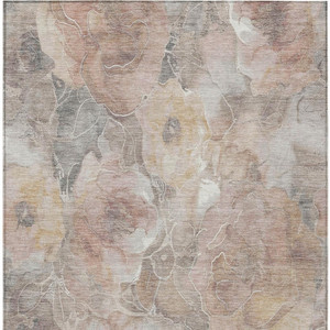 9' X 12' Taupe And Gray Floral Washable Indoor Outdoor Area Rug