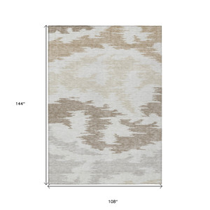 9' X 12' Ivory Beige And Brown Abstract Washable Indoor Outdoor Area Rug
