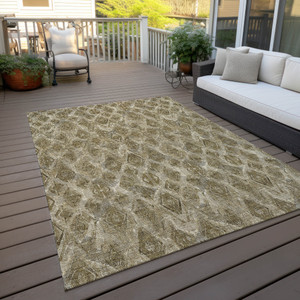 8' X 10' Brown Beige And Tan Geometric Washable Indoor Outdoor Area Rug