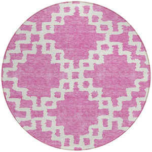 8' Blush And Ivory Round Geometric Washable Indoor Outdoor Area Rug - 608219111236
