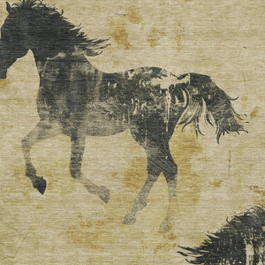 8' X 10' Gold And Charcoal Horse Washable Indoor Outdoor Area Rug