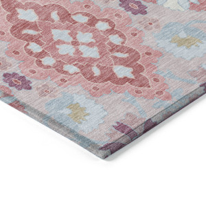 10' X 14' Blush Sky Blue And Brown Oriental Washable Indoor Outdoor Area Rug