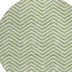 8' Green And Ivory Round Chevron Washable Indoor Outdoor Area Rug