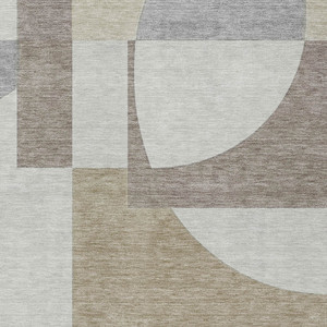 9' X 12' Khaki And Silver Geometric Washable Indoor Outdoor Area Rug