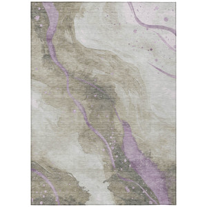 10' X 14' Taupe And Lavender Abstract Washable Indoor Outdoor Area Rug