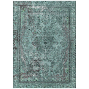 10' X 14' Teal Blue And Turquoise Medallion Washable Indoor Outdoor Area Rug