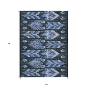 8' X 10' Denim Blue And Sky Blue Southwestern Washable Indoor Outdoor Area Rug