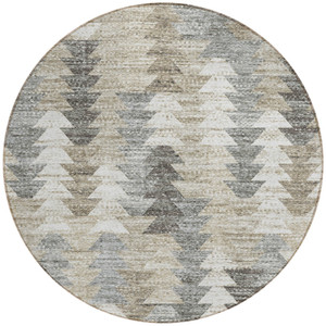 8' Taupe Beige And Tan Round Geometric Washable Indoor Outdoor Area Rug - Taupe, Beige, Tan