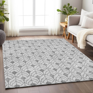 8' X 10' Silver And Gray Geometric Washable Indoor Outdoor Area Rug Transitional Style - Silver, Gray Color