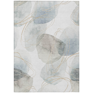 8' X 10' Ivory Blue And Gray Abstract Washable Indoor Outdoor Area Rug