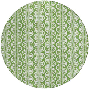 8' Green And Ivory Round Ogee Washable Indoor Outdoor Area Rug