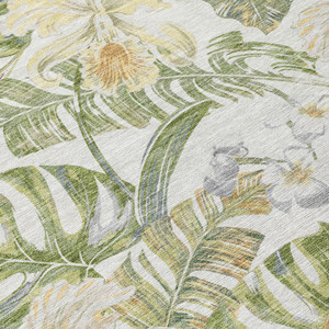 8' X 10' Ivory Wheat And Olive Green Botanical Leaves Washable Indoor Outdoor Area Rug