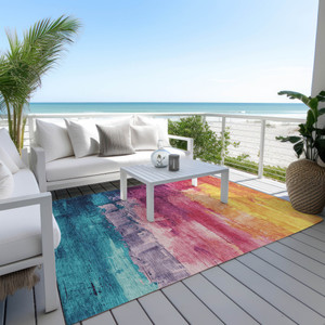 10' X 14' Merlot And Blush Abstract Washable Indoor Outdoor Area Rug