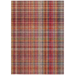 9' X 12' Red Plaid Washable Non Skid Indoor Outdoor Area Rug