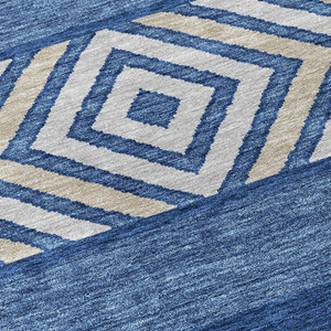 8' X 10' Navy Blue Ivory And Beige Southwestern Washable Indoor Outdoor Area Rug