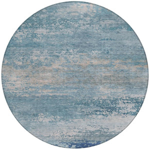 8' Sky Blue And Gray Round Abstract Washable Indoor Outdoor Area Rug - Sky Blue, Gray