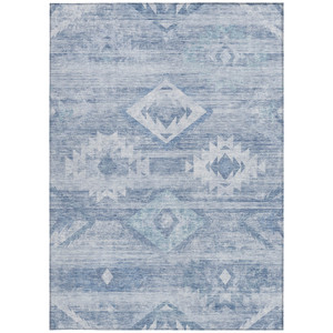 10' X 14' Denim Blue And Sky Blue Southwestern Washable Indoor Outdoor Area Rug - Denim Blue, Sky Blue
