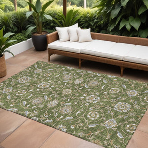 8' X 10' Olive Green Brown And Ivory Moroccan Washable Indoor Outdoor Area Rug