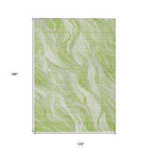 10' X 14' Green And Ivory Abstract Washable Indoor Outdoor Area Rug