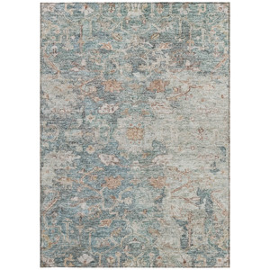 9' X 12' Green Blue And Gray Oriental Washable Indoor Outdoor Area Rug