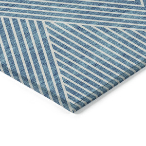 10' X 14' Teal Blue And Ivory Geometric Washable Indoor Outdoor Area Rug Transitional Style - Teal Blue, Ivory Color
