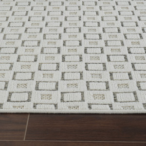 8' X 10' Cream and Beige Geometric Distressed Indoor Outdoor Area Rug - 608219193669
