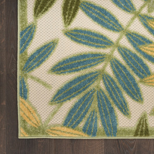 9' X 12' Green Yellow Blue Ivory And Dark Green Palm Leaf Indoor Outdoor Area Rug