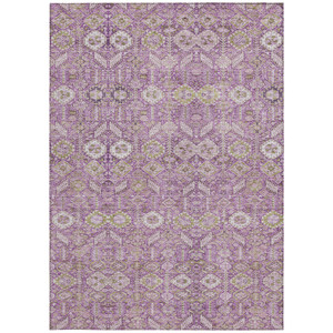 10' X 14' Lavender and Ivory Floral Washable Non Skid Indoor Outdoor Area Rug