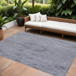 8' X 10' Blue And Gray Floral Washable Indoor Outdoor Area Rug