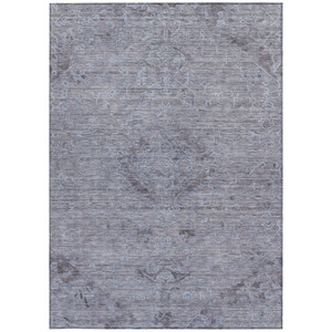 8' X 10' Blue And Gray Floral Washable Indoor Outdoor Area Rug