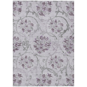 10' X 14' Lavender Purple And Gray Floral Washable Indoor Outdoor Area Rug