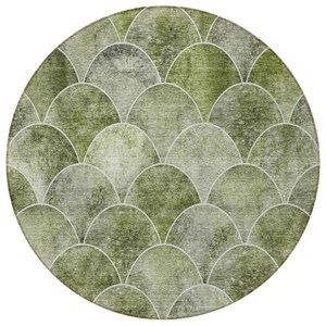 8' Green And Ivory Round Abstract Washable Indoor Outdoor Area Rug - Green, Ivory