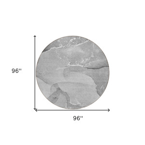 8' Round Gray and Ivory Round Abstract Washable Non Skid Indoor Outdoor Area Rug