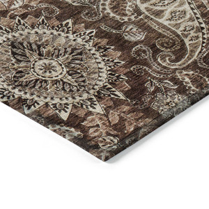 8' X 10' Brown Beige And Tan Floral Medallion Washable Indoor Outdoor Area Rug