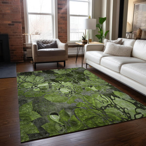10' X 14' Fern Green and Gray Abstract Washable Indoor Outdoor Area Rug