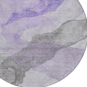 8' Lavender And Gray Round Abstract Washable Indoor Outdoor Area Rug - Lavender, Gray